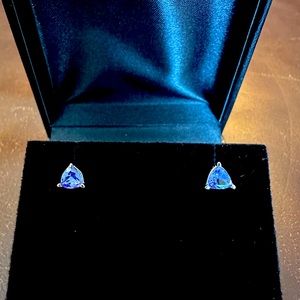 Trillion Cut Tanzanite Studs in 10k White Gold